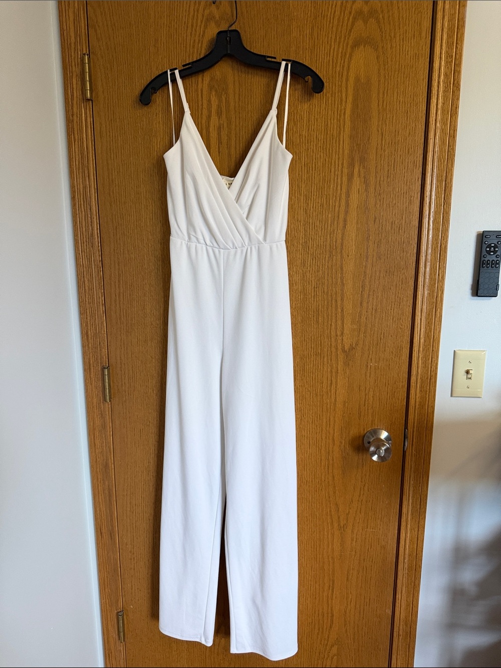 Francesca's Collections White Surplice Wide-Leg Jumpsuit
